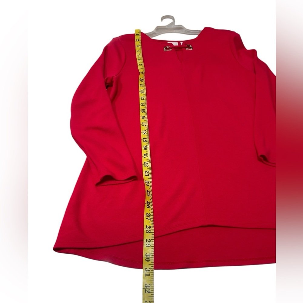 Chico's Red Long Sleeve Tunic Top Size 12 - Picture 9 of 11
